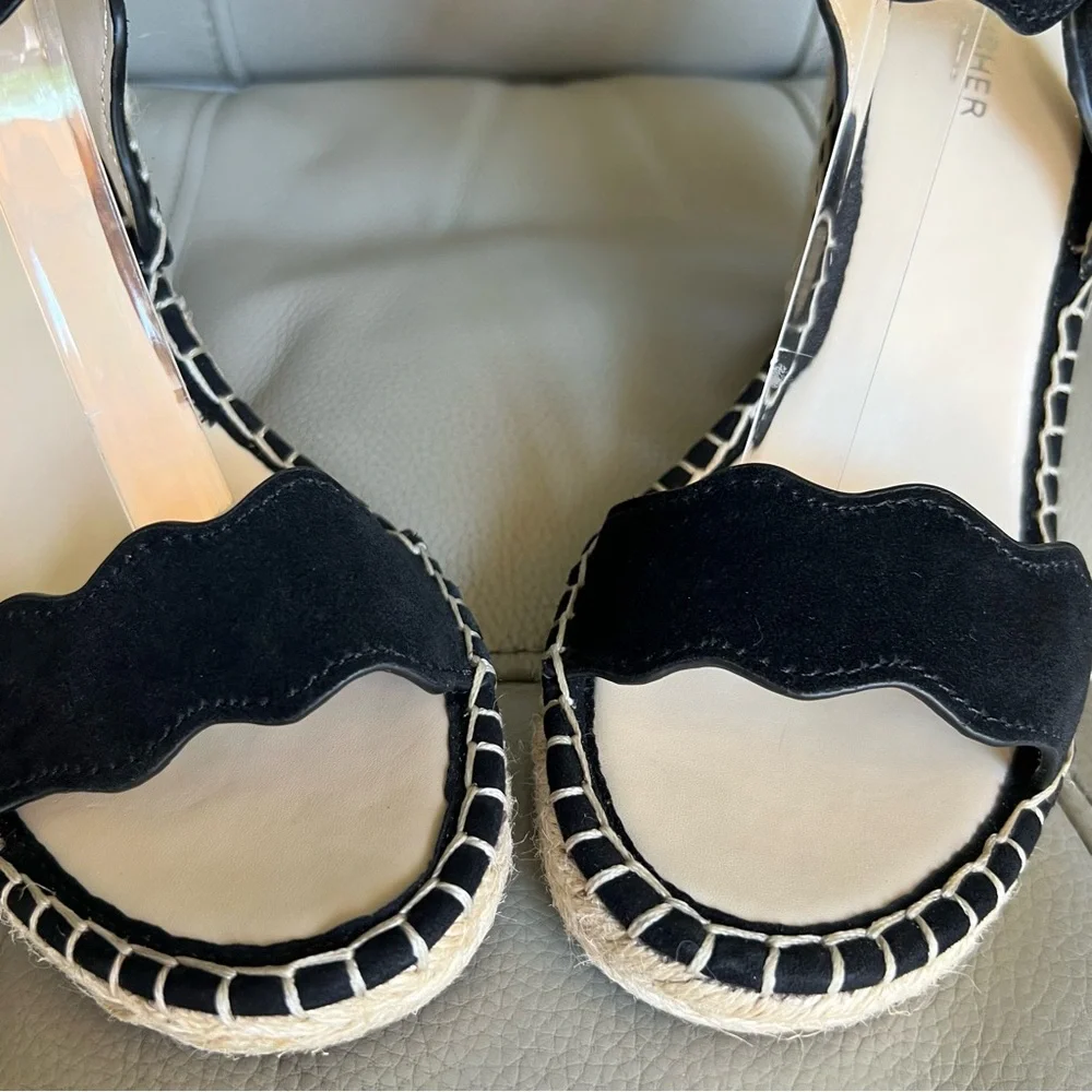 NEW Marc Fisher Kai Black Leather Suede Espadrille Wedge Sandals Sz 9 M Summer_5